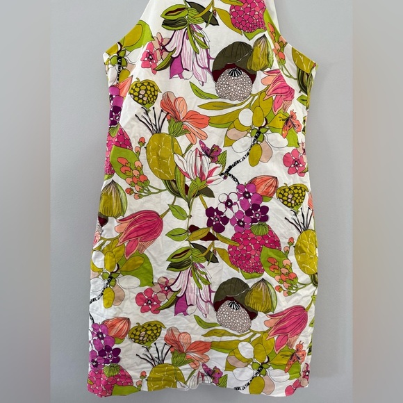 Trina Turk Aptos Stretch Cotton Sateen Sheath Shift Dress M 10 Floral Orchid - Picture 3 of 12